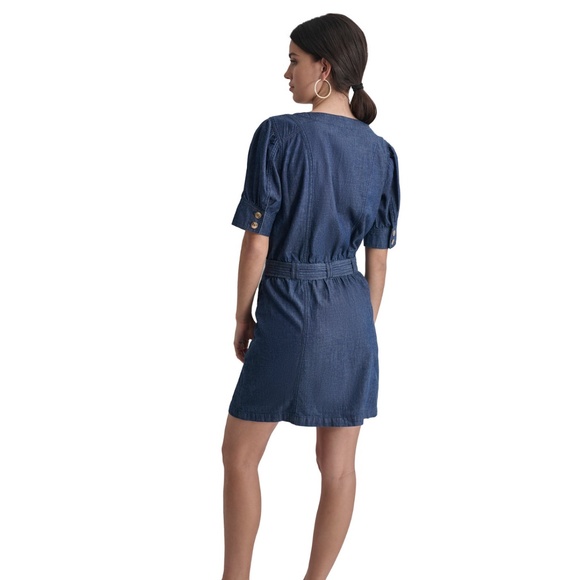 🌟DKNY Women's Puff-Sleeve Belted Cotton Denim Shirtdress - Picture 2 of 5